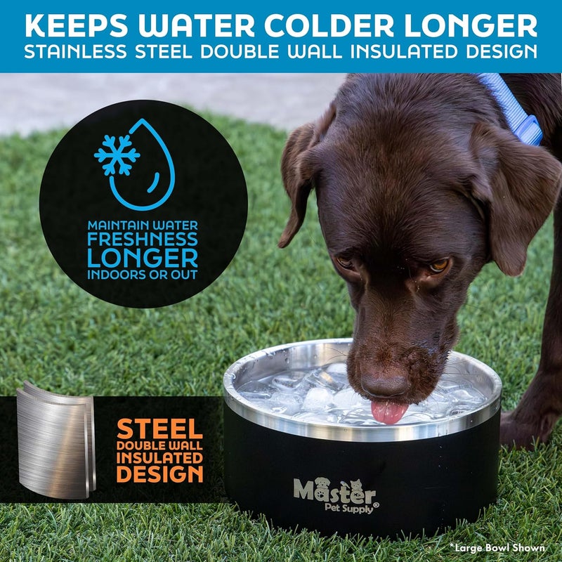 Master Pet Supply Stainless Steel Dog Bowls - 32 oz, Heavy Duty - Stainless Steel, Double Wall Extra-Thick Insulated, Non-Slip Pet Water Bowl for Dogs, Cats & Pets, Anti Rust Metal, Dish Washer Safe - Image 3